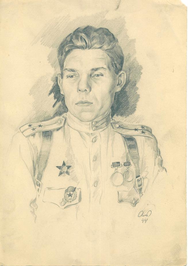 Альменов Б.М.  Портрет старшего лейтенанта И.П.  Касимова. 1944 г. Бумага, карандаш.::ИЗО g2id44978