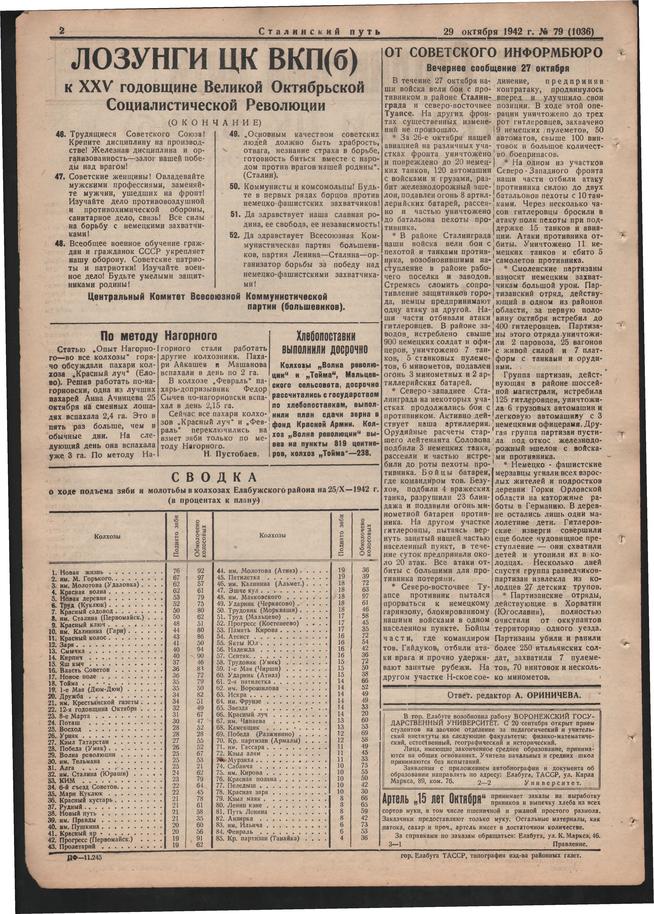 Стал.путь. №79, стр.2, 29.10.1942::Подшивка газеты «Сталинский путь» за 1942 год g2id105057