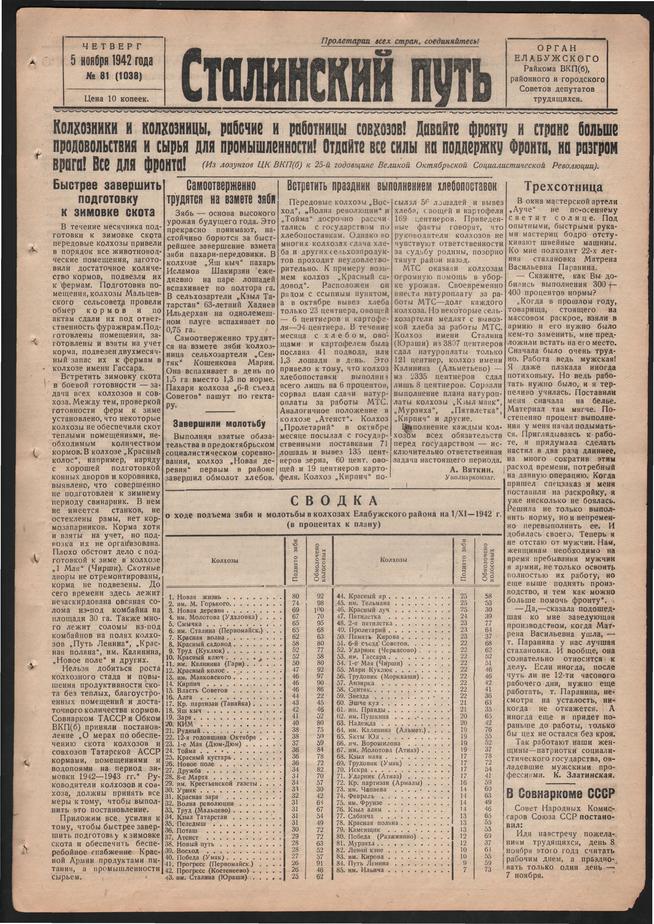 Стал.путь. №81, стр.1, 05.11.1942::Подшивка газеты «Сталинский путь» за 1942 год g2id105072