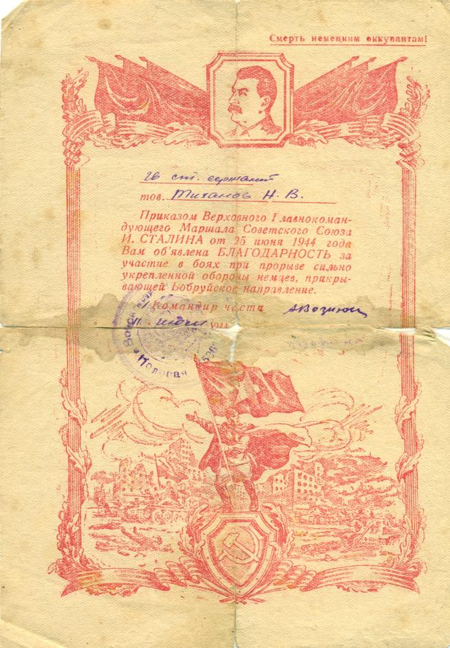 776 Благодарность Тихонову Н.В.::МБУК «Музей Лаишевского края имени Г.Р. Державина» g2id107177