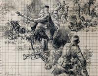 Рисунок. Усманов М.У. Подвиг героя Днепра. 1943