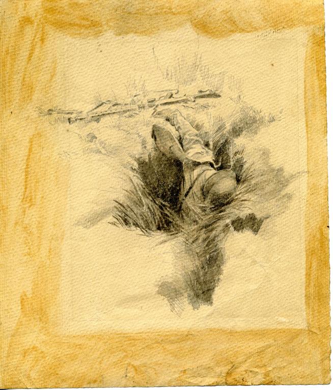 Ряховский Ю.В. Пулемет подавлен.1942-1943 гг. Бумага, карандаш.  ::ИЗО g2id45033