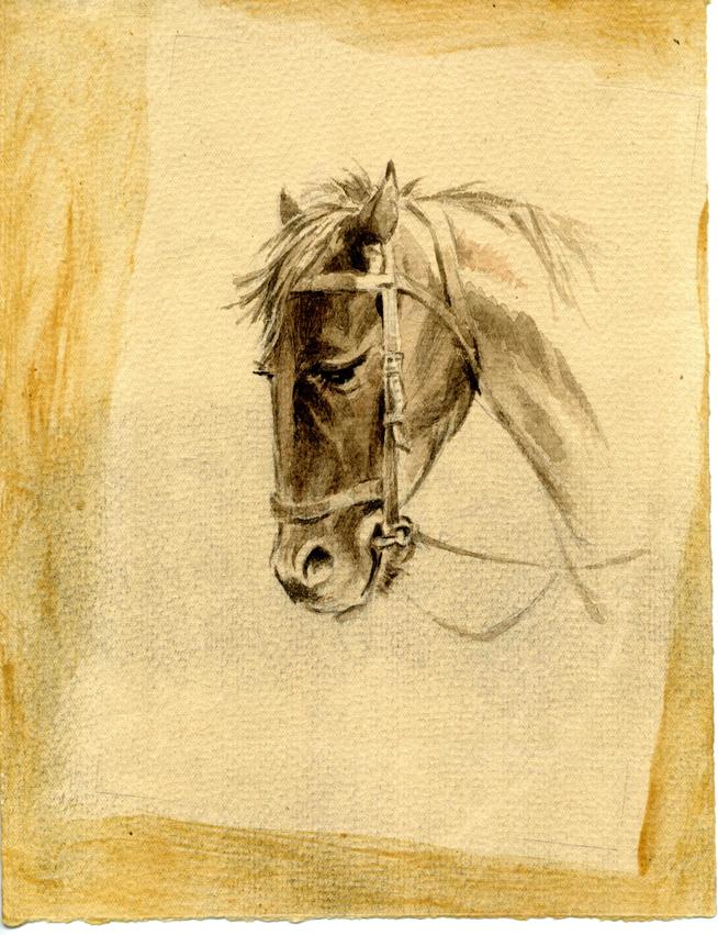 Ряховский Ю.В.  Коняга. 1942 г. Бумага, карандаш.  ::ИЗО g2id45041