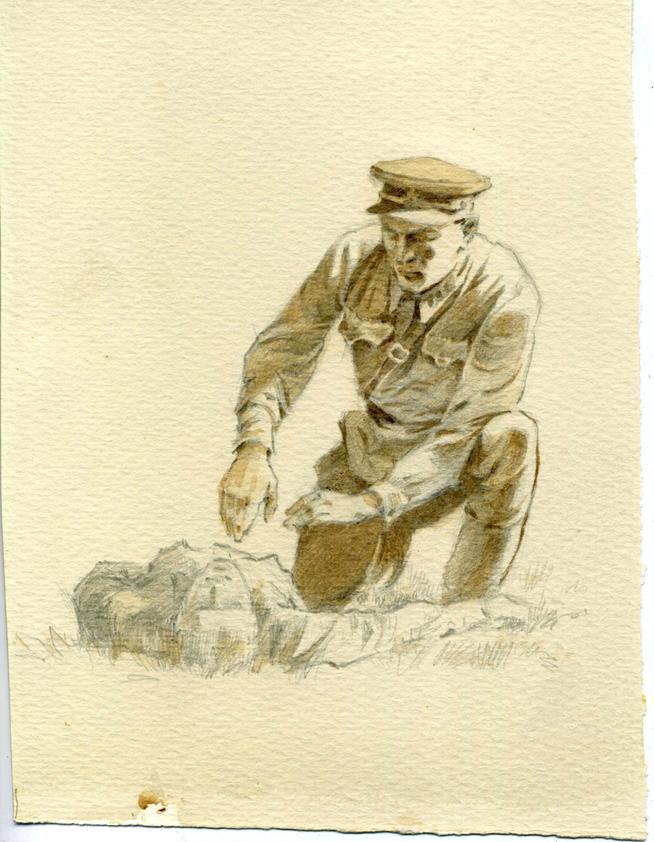 Ряховский Ю.В.  Случайной миной. 1942 г. Бумага, карандаш.  ::ИЗО g2id45045