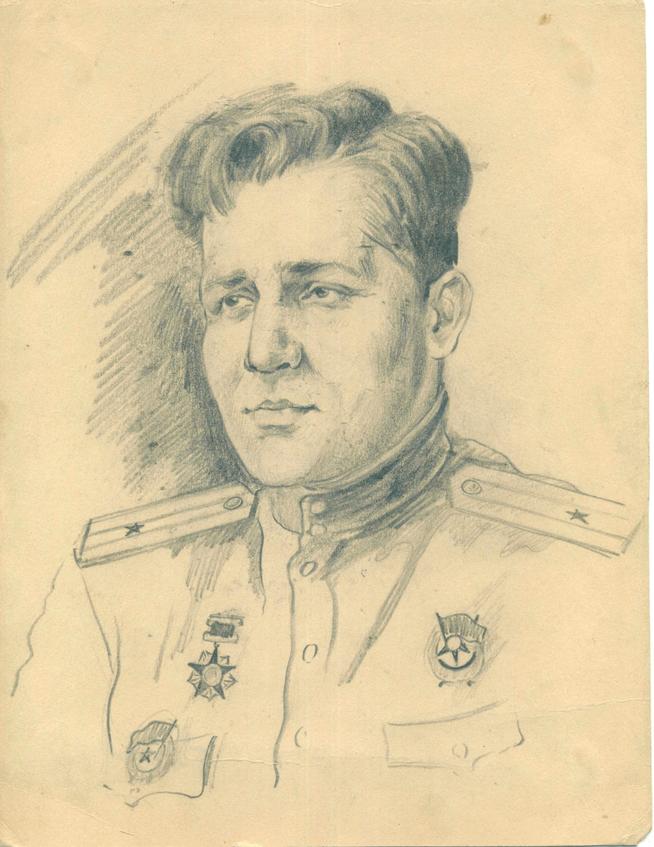 Альменов Б.М. Портрет гвардии майора М.Набиева. 1944 г. Бумага. карандаш::ИЗО g2id45053