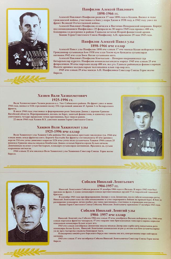 Стенд с фото и информацией о Героях Советского Союза из Зеленодольского района::Музей историко-культурного наследия g2id13326