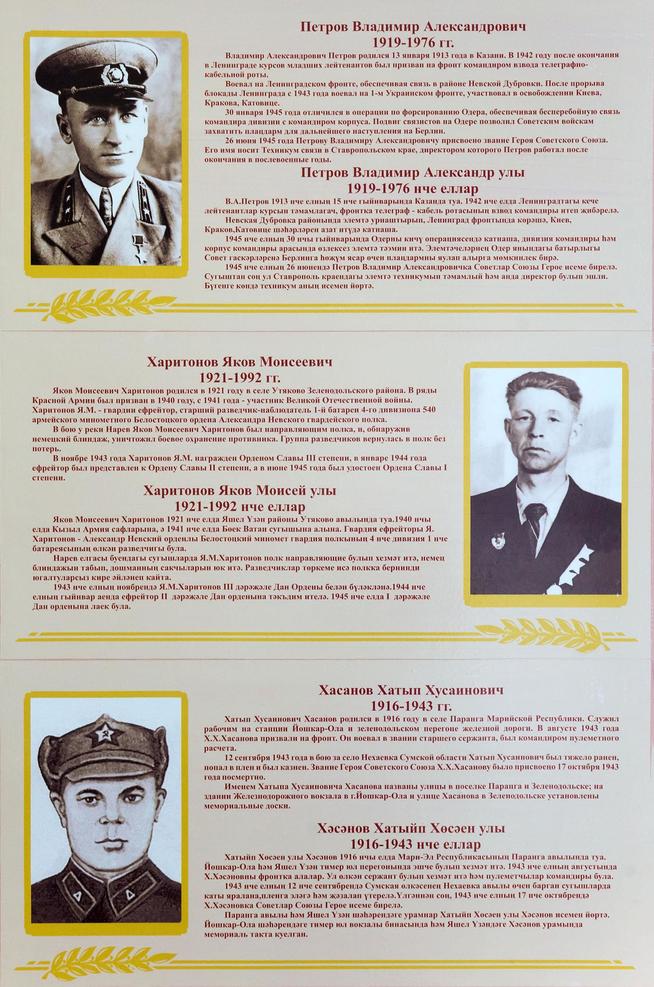 Стенд с фото и информацией о Героях Советского Союза из Зеленодольского района::Музей историко-культурного наследия g2id13330