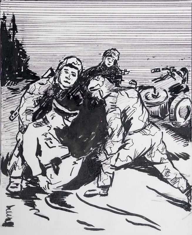 Рисунок. Анохин В.Взяли ʺЯзыкаʺ.1980-е.Тушь. карандаш.::МОУ «Средняя общеобразовательная школа №4», Зеленодольск g2id33604