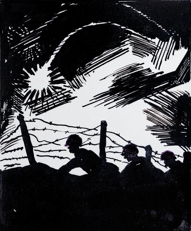 Рисунок. Анохин В. Разведчики. 1980-е. Тушь.::МОУ «Средняя общеобразовательная школа №4», Зеленодольск g2id33612