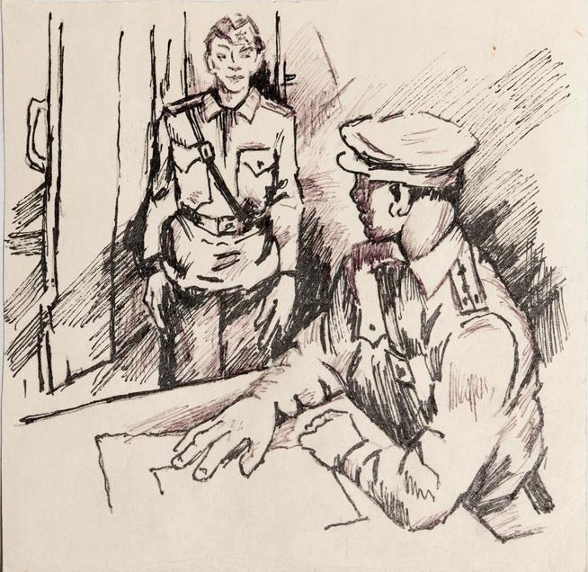 Рисунок. Анохин В. Прибыл по вызову. 1980-е. карандаш.::МОУ «Средняя общеобразовательная школа №4», Зеленодольск g2id33620