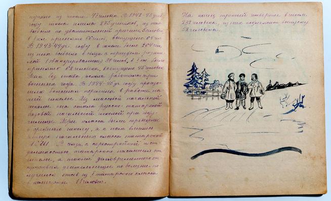 Тетрадь с материалами о Мамадышской базовой начальной школы в годы Великой Отечественной войны. 1940-е::МБУ «Мамадышский краеведческий музей». 2014 g2id17121