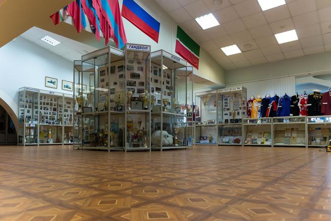 Витрины в экспозиции музея  с материалами по  различным видам спорта. 2014::Музей спорта им. Ш.Х. Галеева g2id41068