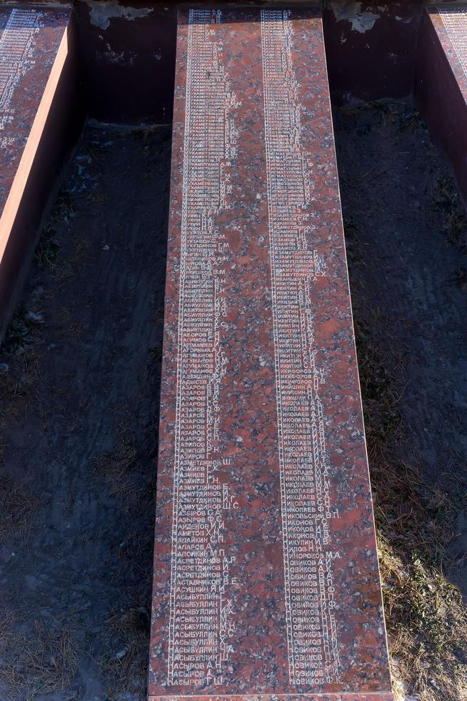 Мемориальные таблички с фамилиями павших воинов вокруг стелы мемориального комплекса в парке им. Р.Петрова.2014::Музей боевой и трудовой славы "Заречье" Казанского порохового завода g2id42789