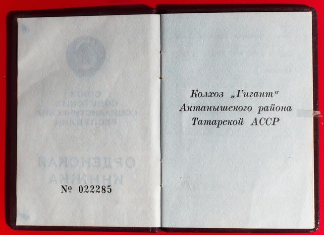 Орденская книжка о награждении колхоза ʺГигантʺ Актанышского района ТАССР. СССР. 1940-е годы::ГБУ «Актанышский районный краеведческий музей» g2id32718