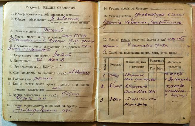 Служебная книжка краснофлотца Марусина Фёдора Михайловича. 22.05.1944 г.::МБУ «Музей родного края им. В.И.Абрамова Алексеевского муниципальногоо района Республики Татарстан» g2id9161