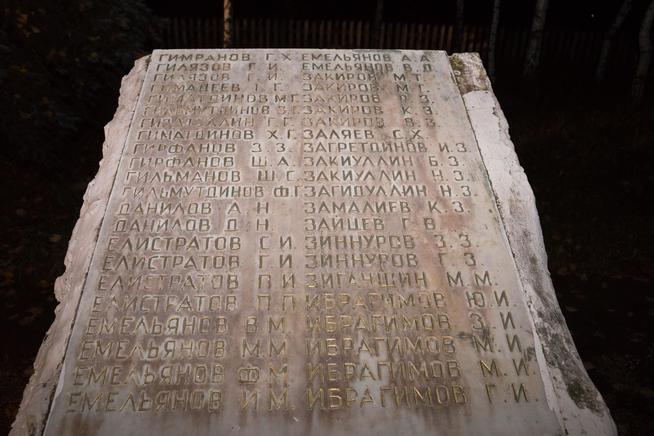 Мемориальный комплекс.Таблички с фамилиями погибших земляков. с. Кульбаево Мараса. 2014::Нурлатский район g2id27708