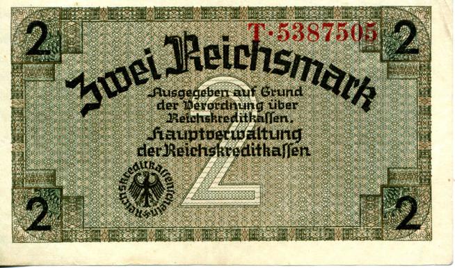 Денежный знак. 2 рейхсмарки. Германия. 1940 (лицевая сторона)::Боны g2id95639
