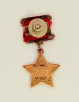 Медаль наградная Золотая Звезда Сафиуллина Г.Б. - Героя Советского Союза. СССР. 1943. Золото, серебро, металл, шелк, эмаль.